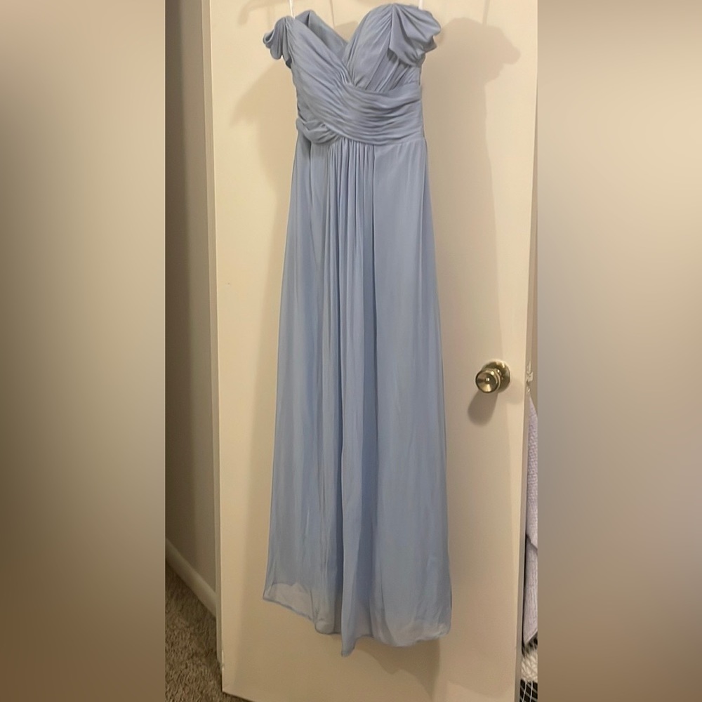 Dessy bridesmaid dress in “cloudy”